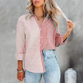 Autumn Striped Contrast Print Shirt