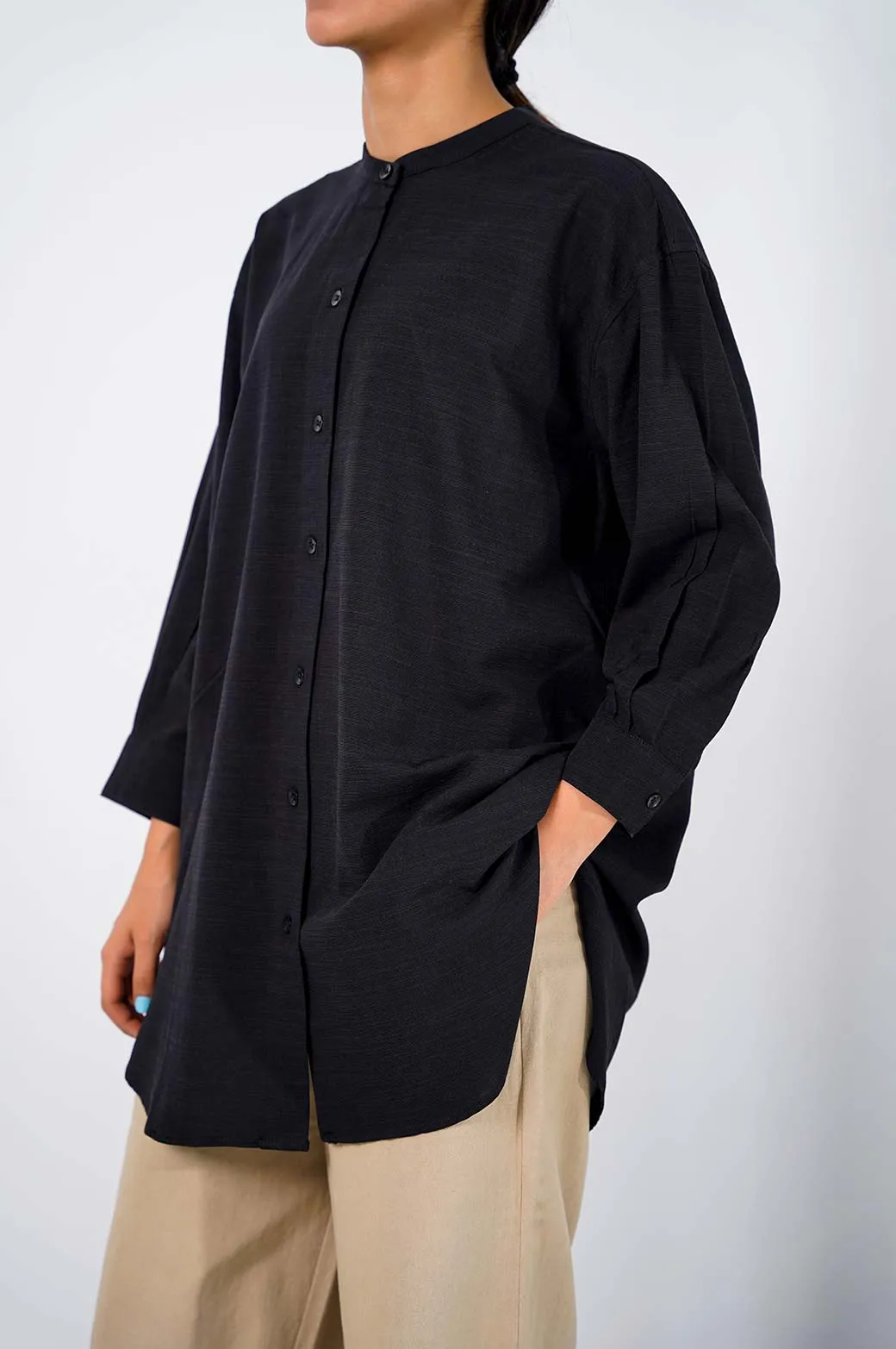 BAND COLLAR LONG SHIRT