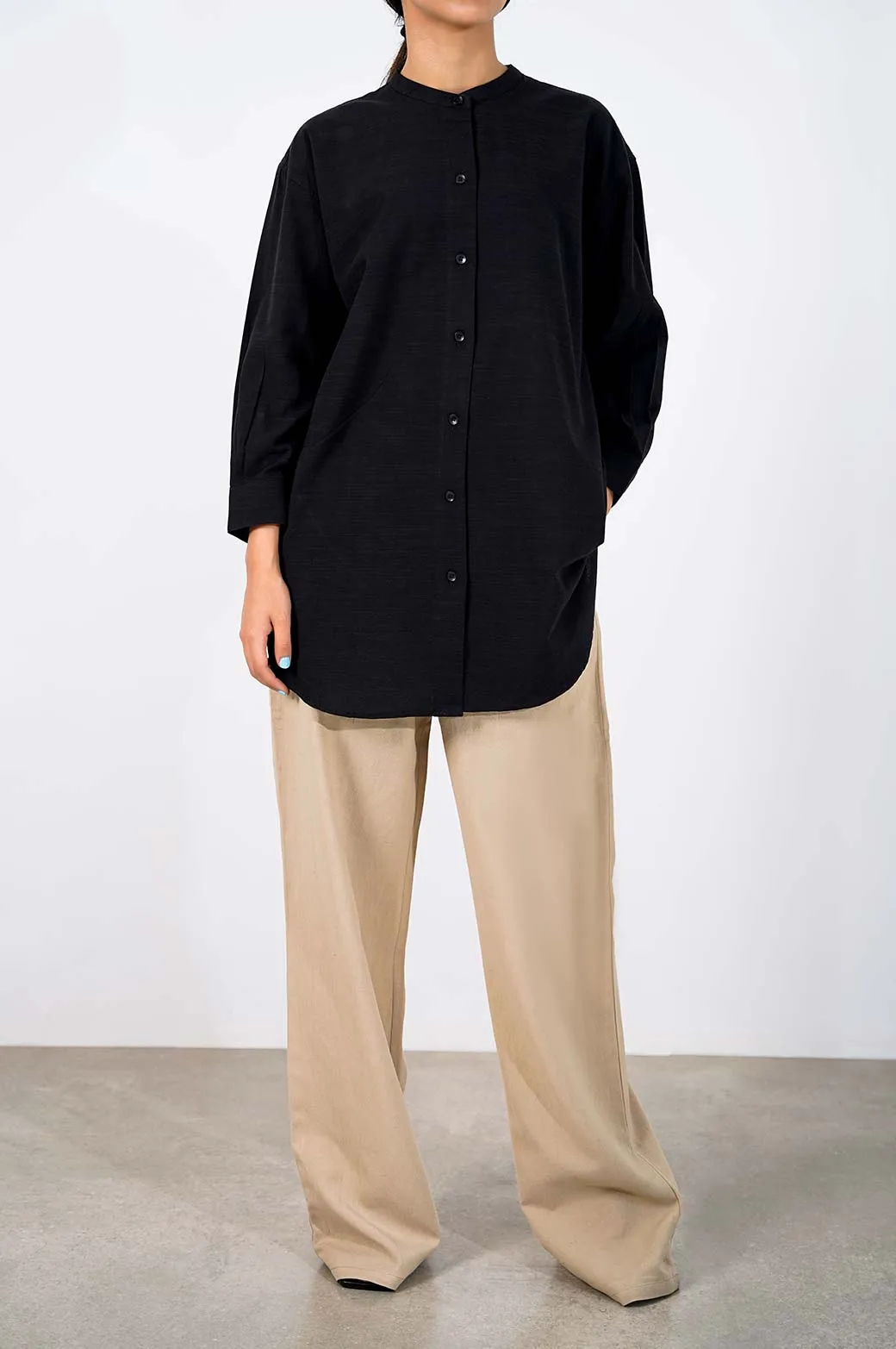 BAND COLLAR LONG SHIRT