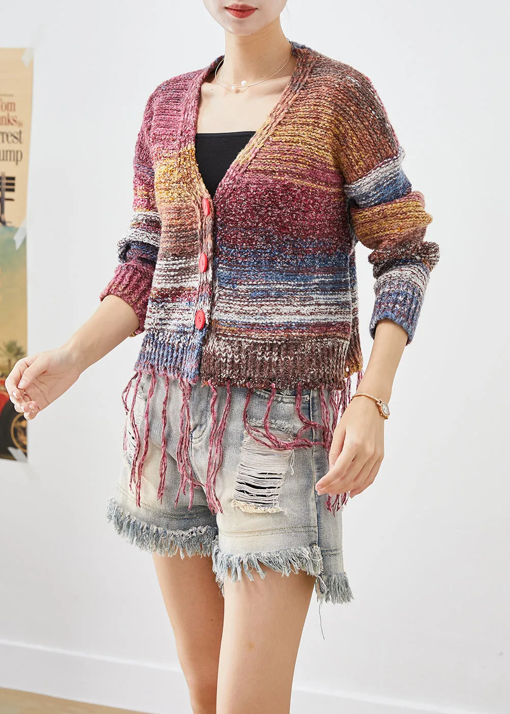 Bohemian Tasseled Tie Dye Knit Jacket Fall