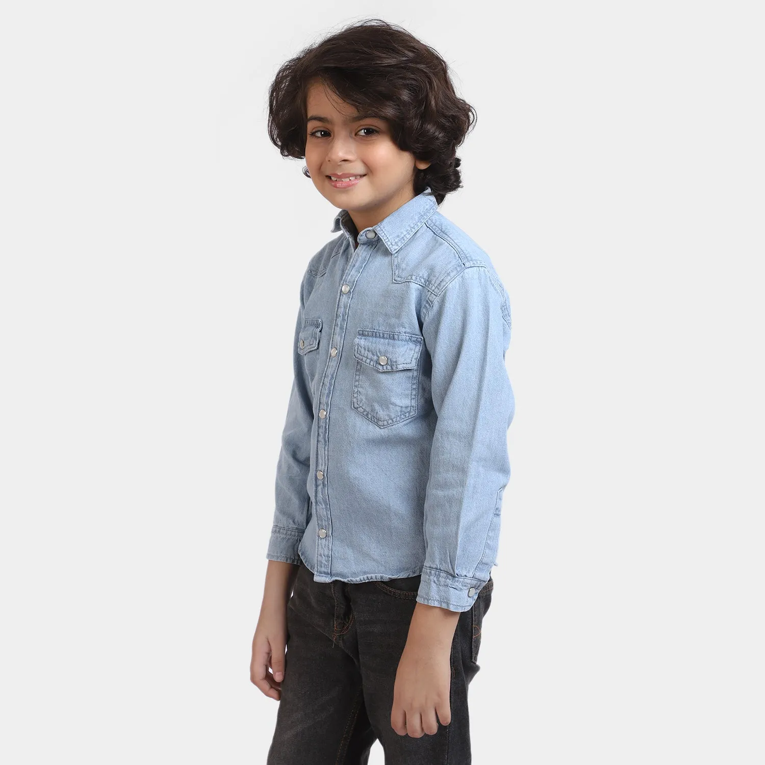 Boys Denim Casual Shirt Happy-L/BLUE