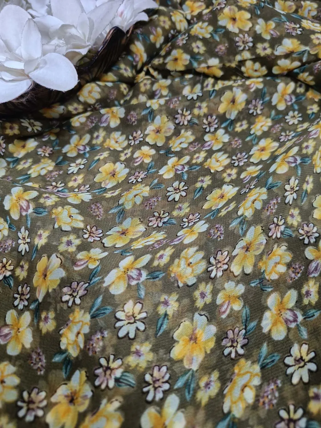 Brown Georgette Fabric with Digital Print ( 1 Mtr )