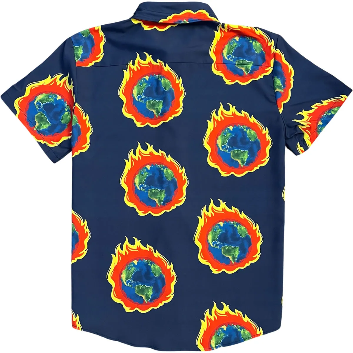 Burning Earth On Fire Men’s Short Sleeve Button Down Shirt