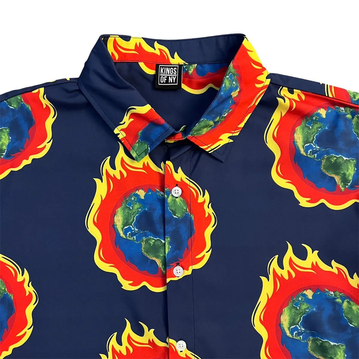 Burning Earth On Fire Men’s Short Sleeve Button Down Shirt