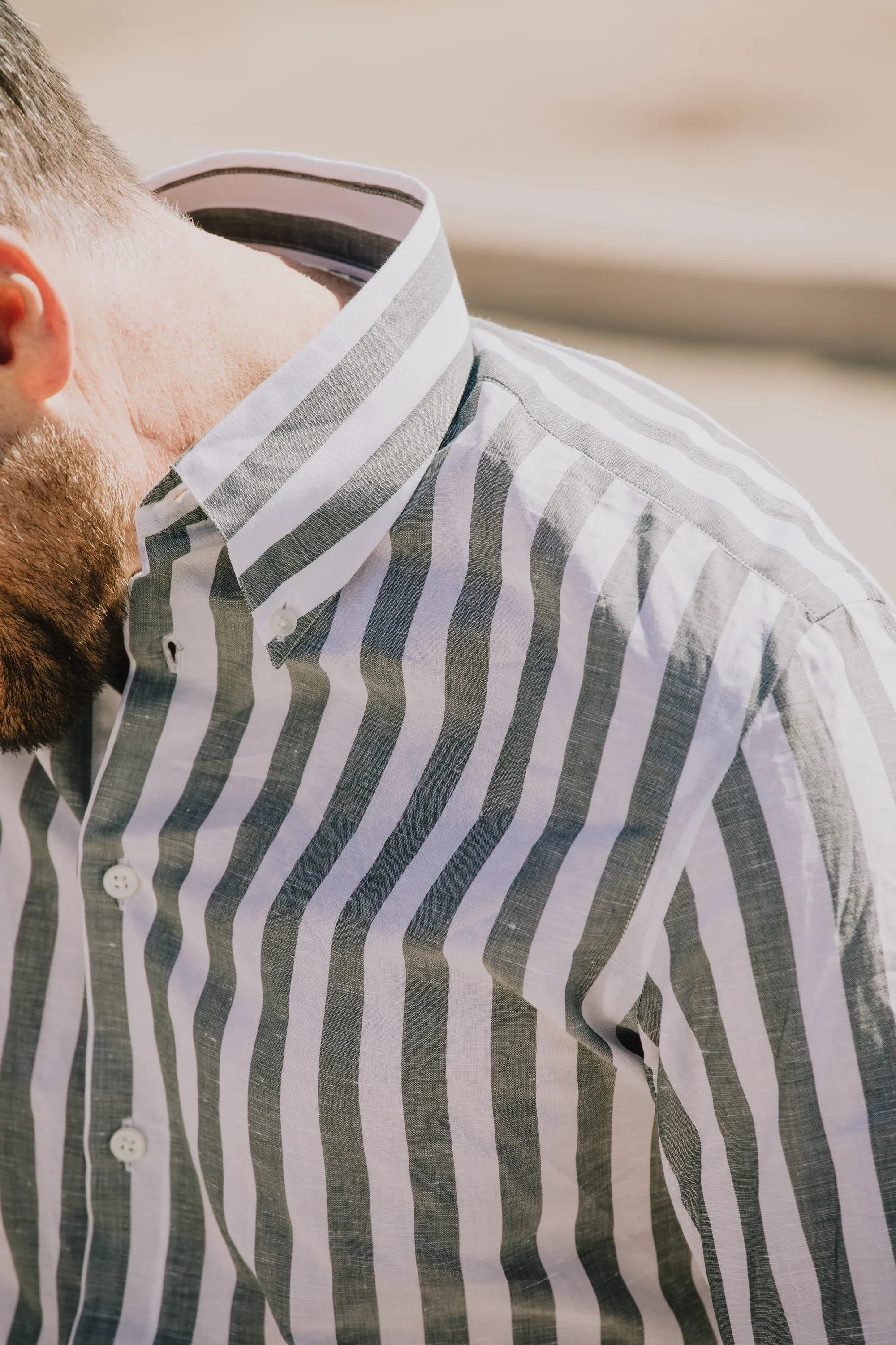 Button Down Shirt in Wide Green Stripe