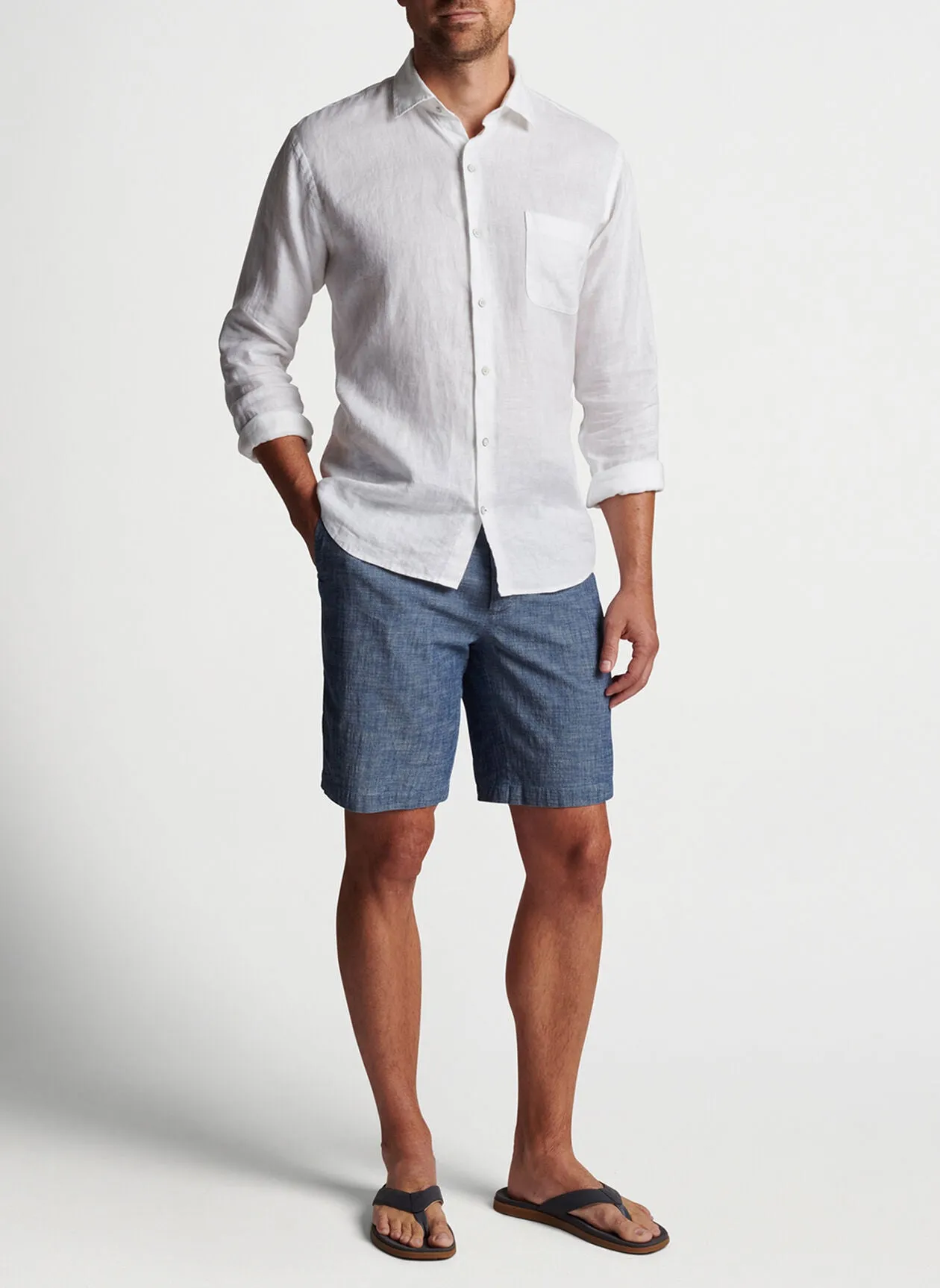 Coastal Garment Dyed Linen Sport Shirt- White