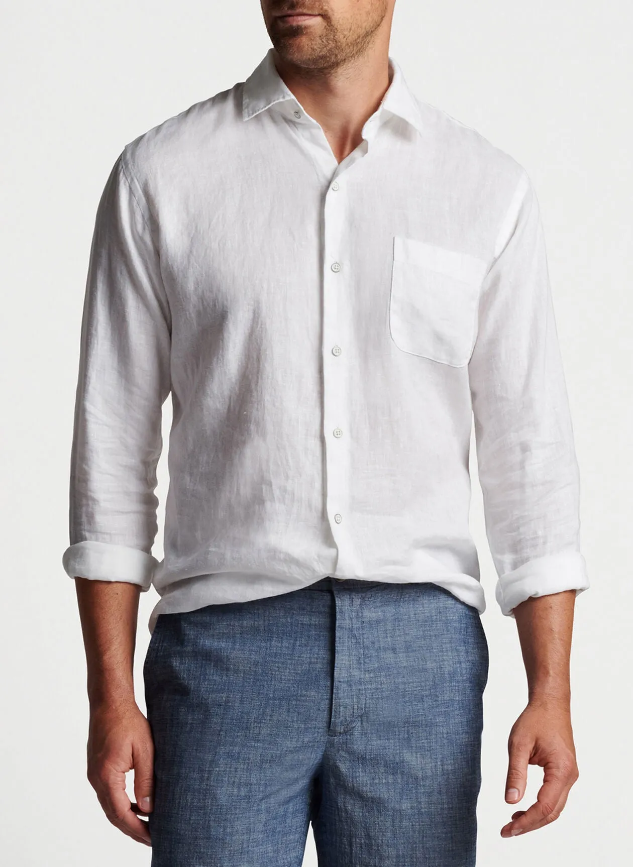 Coastal Garment Dyed Linen Sport Shirt- White