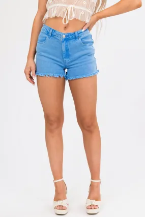 Cornflower Denim Frayed Hem Shorts