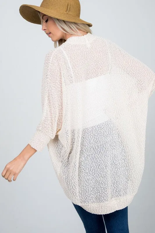 Cream Lightweight Popcorn Open Knit Cocoon Cardigan