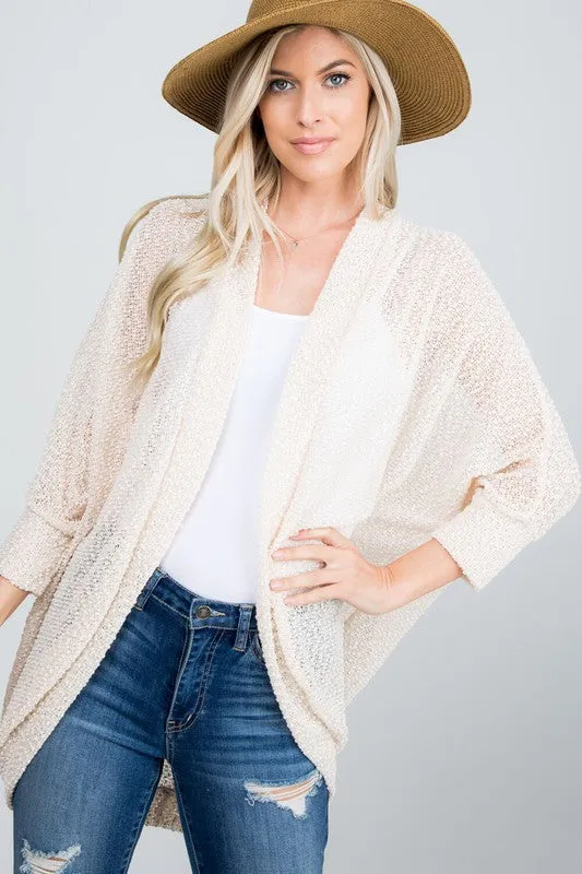 Cream Lightweight Popcorn Open Knit Cocoon Cardigan