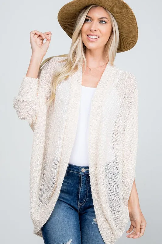 Cream Lightweight Popcorn Open Knit Cocoon Cardigan