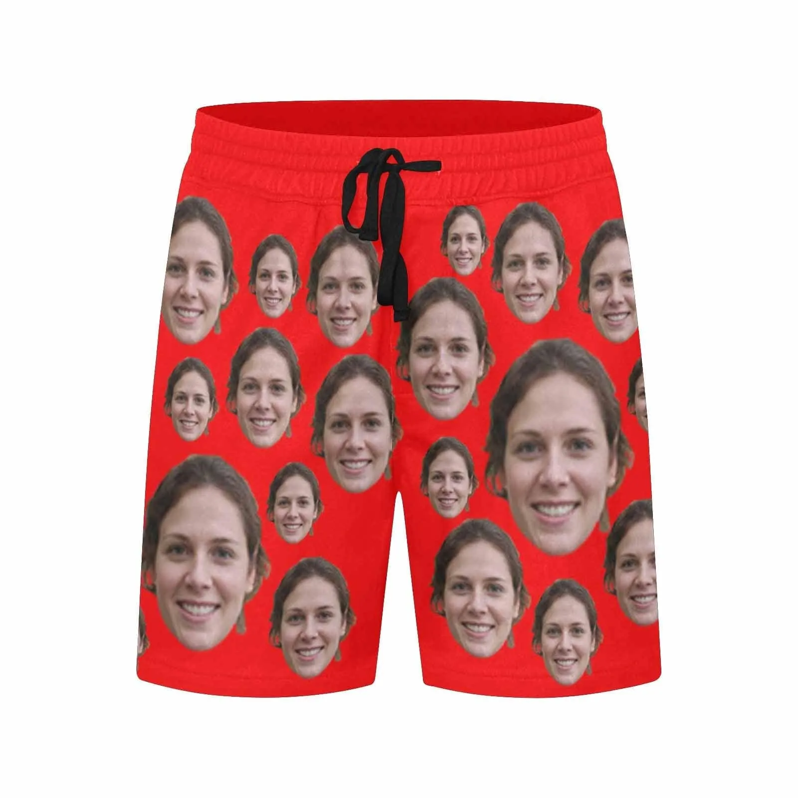 Custom Face Drawstring Swim Trunks Design Red Men's Quick Dry Swim Shorts for Vacation