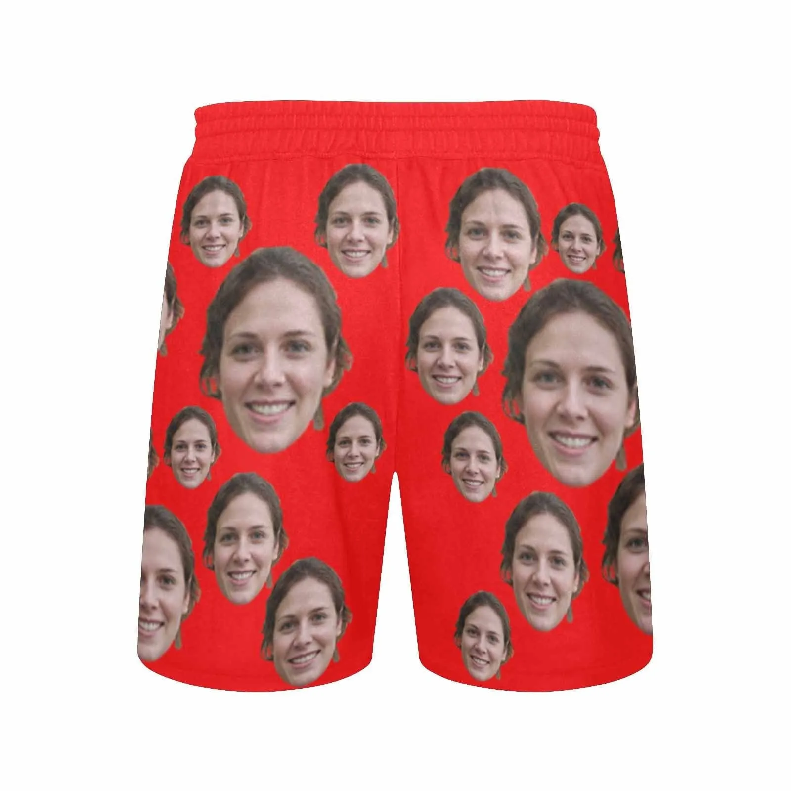 Custom Face Drawstring Swim Trunks Design Red Men's Quick Dry Swim Shorts for Vacation