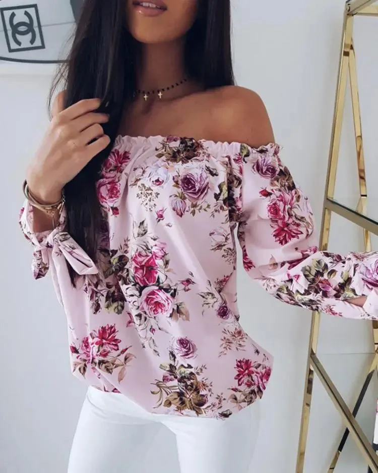 Deanwangkt - Floral Print Off The Shoulder Loose Blouse