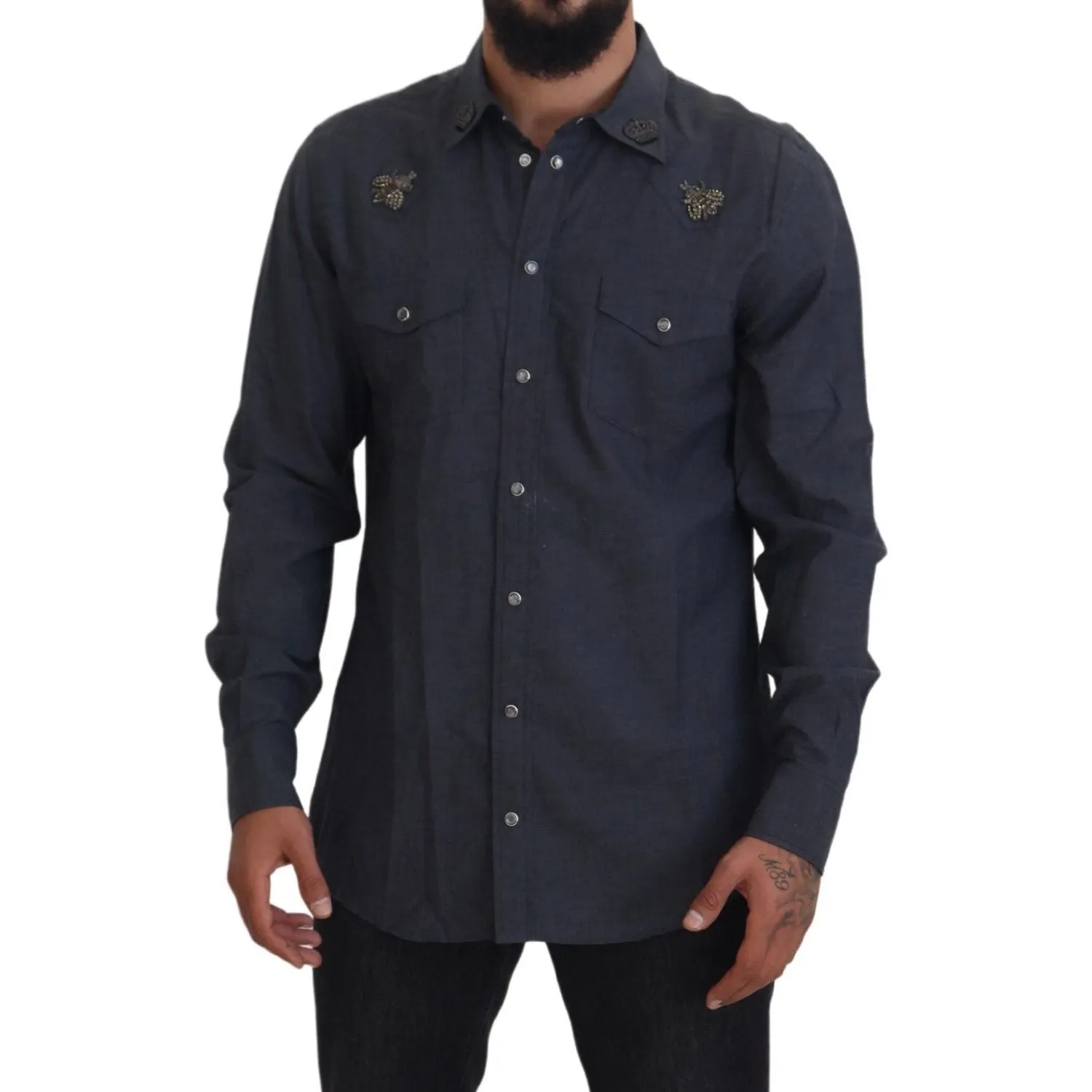 Dolce & Gabbana Elegant Slim-Fit Blue Denim Casual Shirt