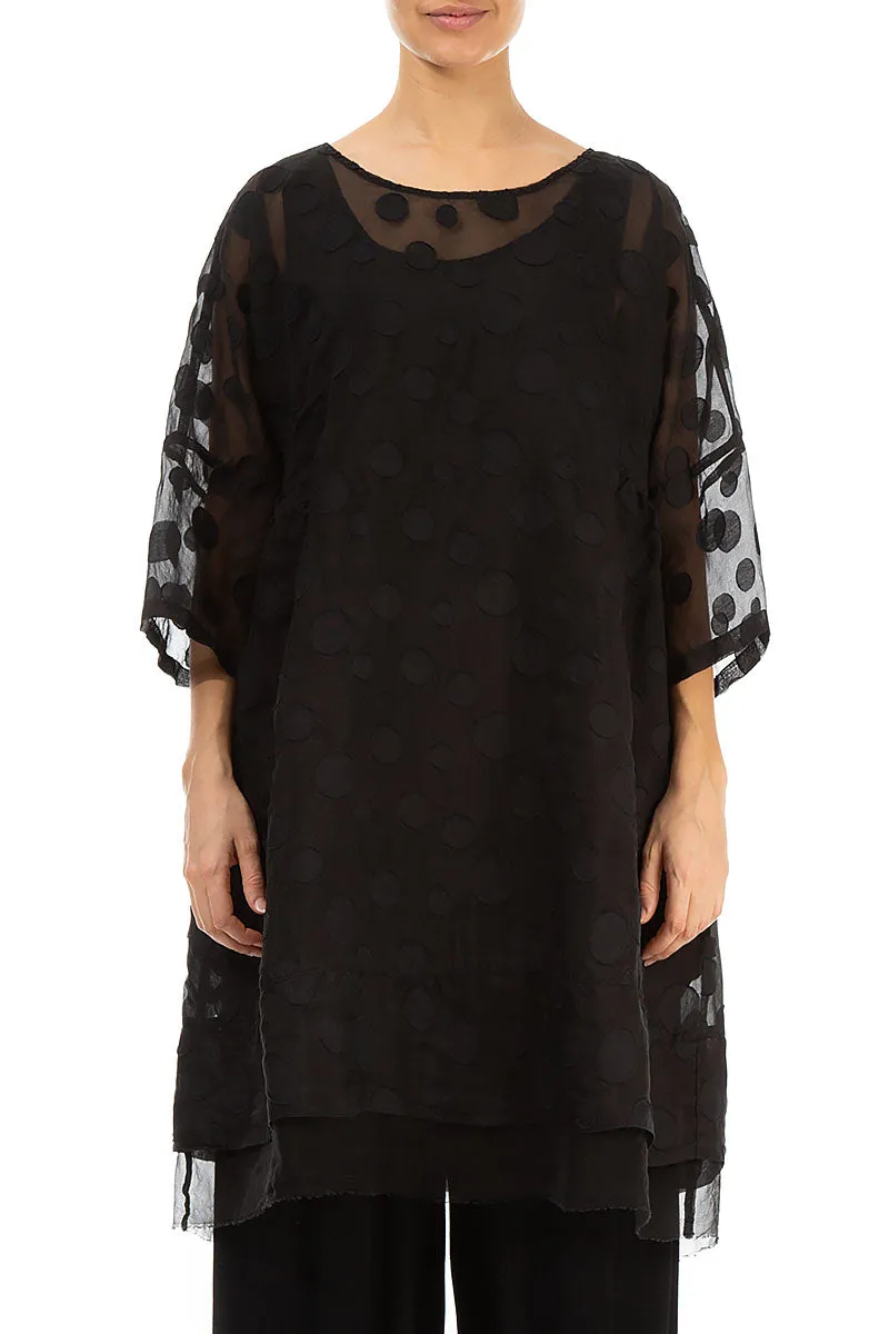 Flared Black Bubbles Silk Tunic