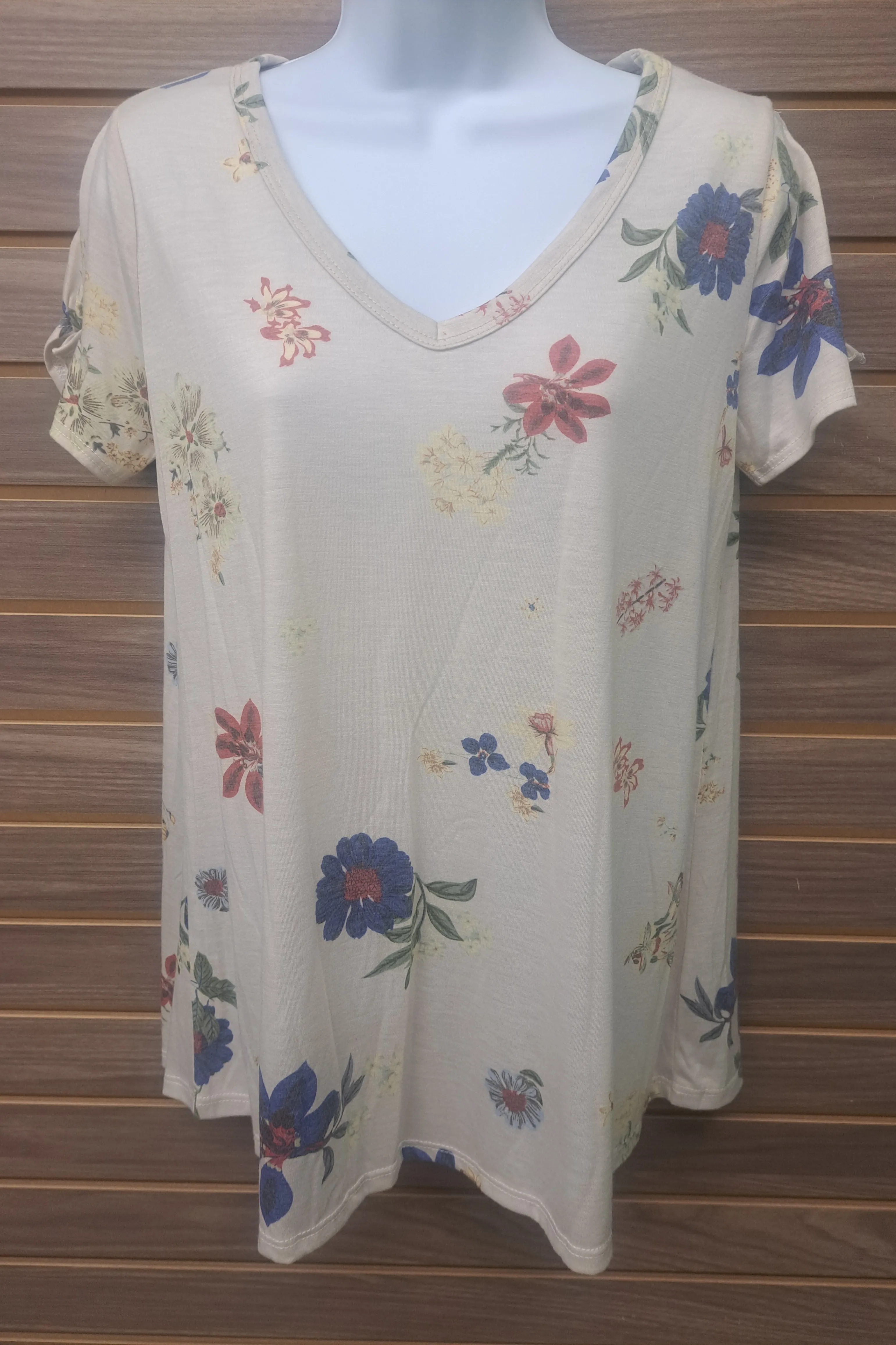 Flowy floral tie sleeve tee