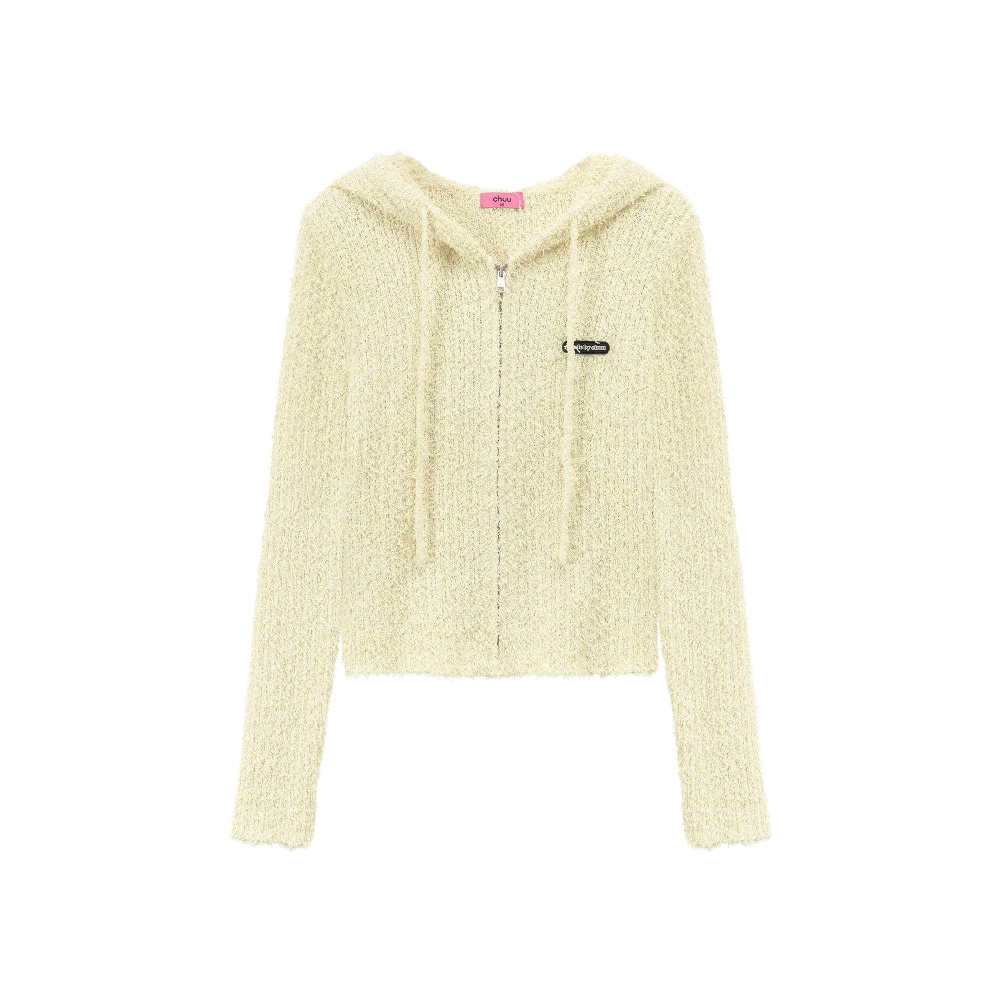 Fuzzy Hooded Knit Cardigan