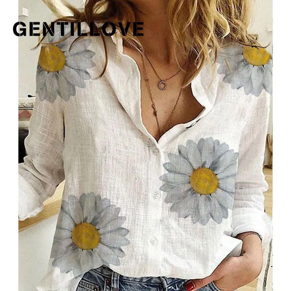 GENTILOVE Long Sleeve Button Down Casual Cotton Loose Shirt