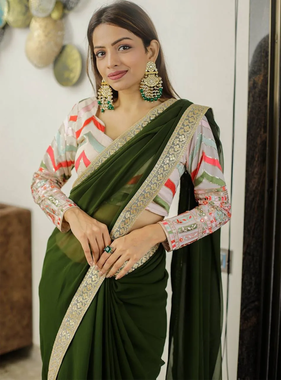 Green Georgette Embroidery Saree