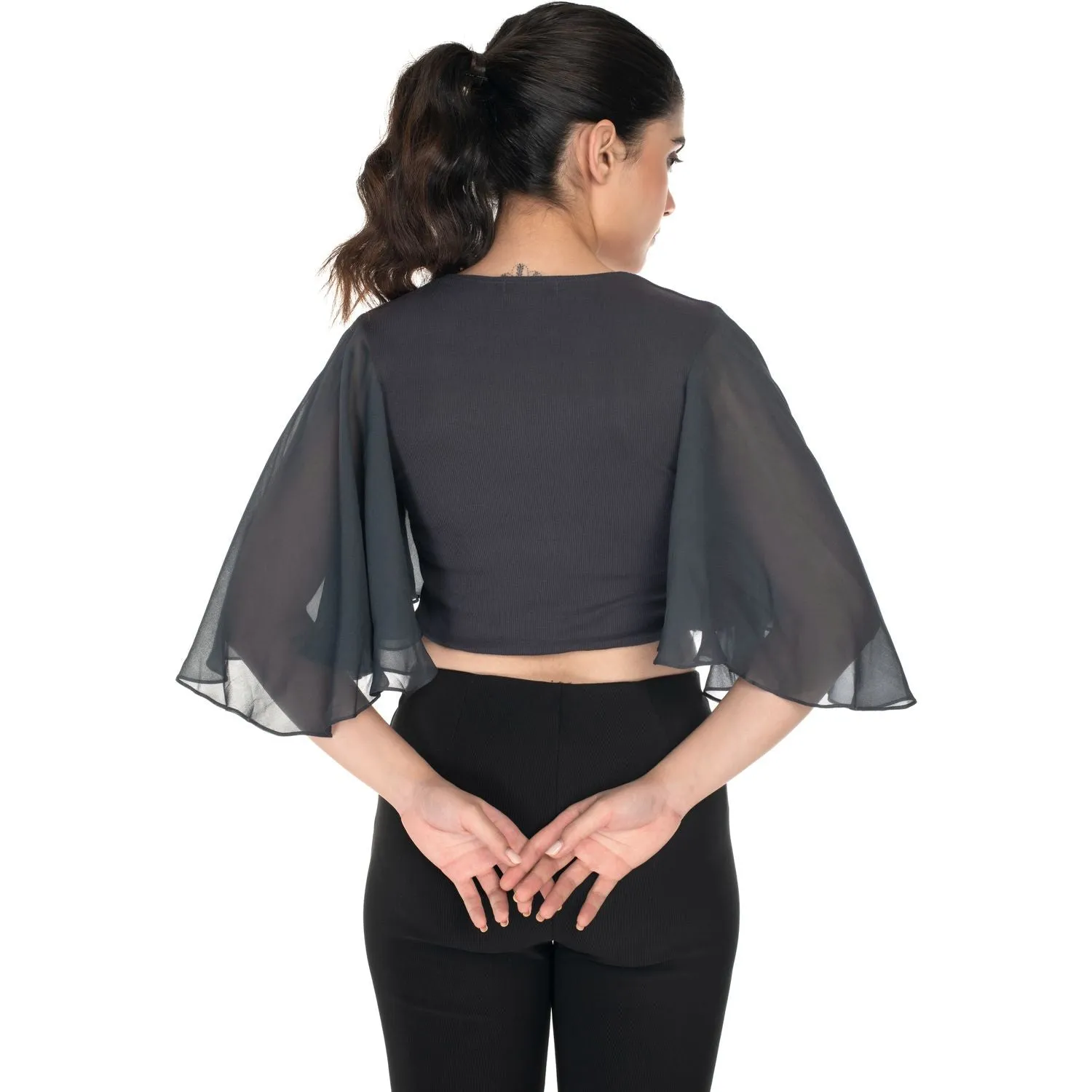 Hosiery Deep Neck Blouses - Butterfly Sleeves - Regular Size