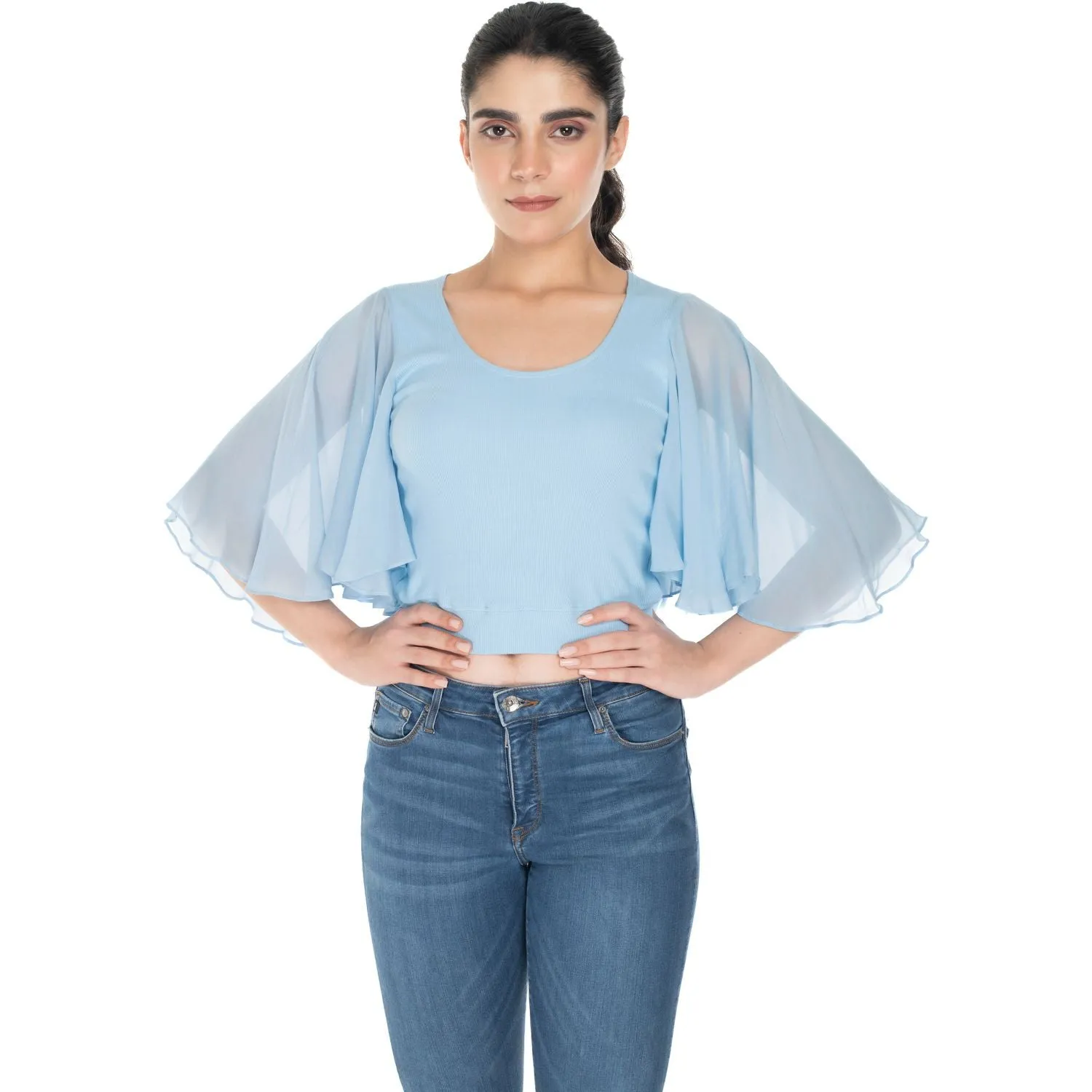 Hosiery Deep Neck Blouses - Butterfly Sleeves - Regular Size