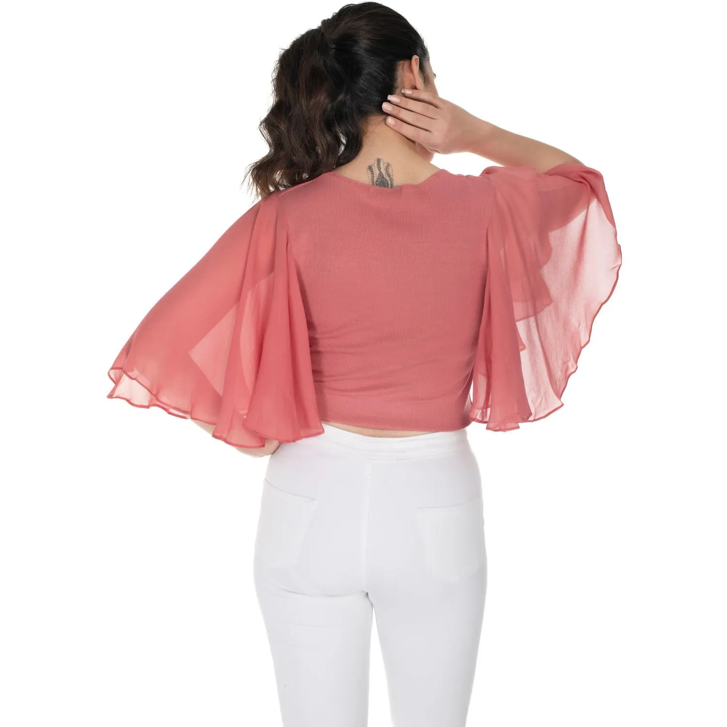 Hosiery Deep Neck Blouses - Butterfly Sleeves - Regular Size