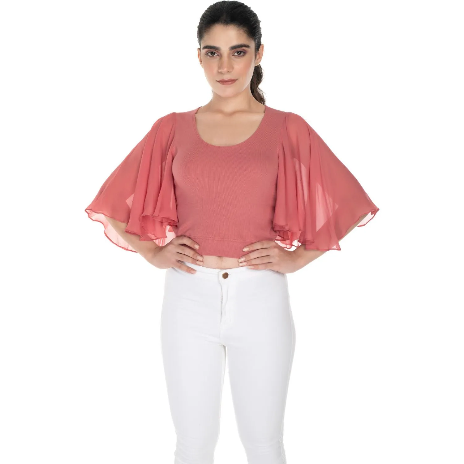 Hosiery Deep Neck Blouses - Butterfly Sleeves - Regular Size