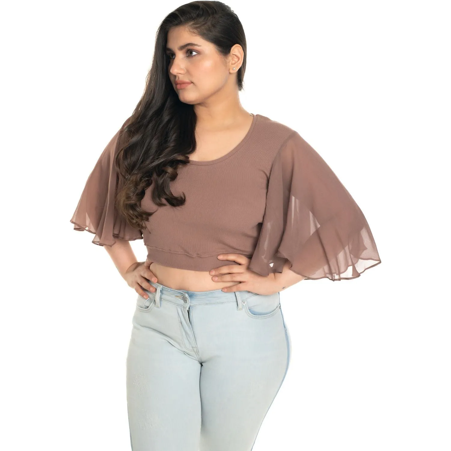 Hosiery Deep Neck Blouses - Butterfly Sleeves - Regular Size