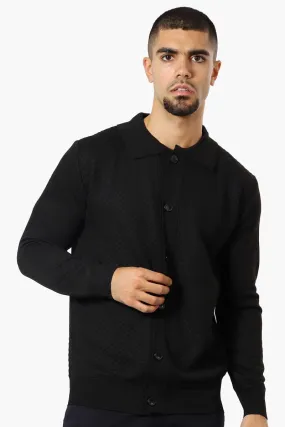 Jay Y. Ko Button Up Diamond Texture Cardigan - Black