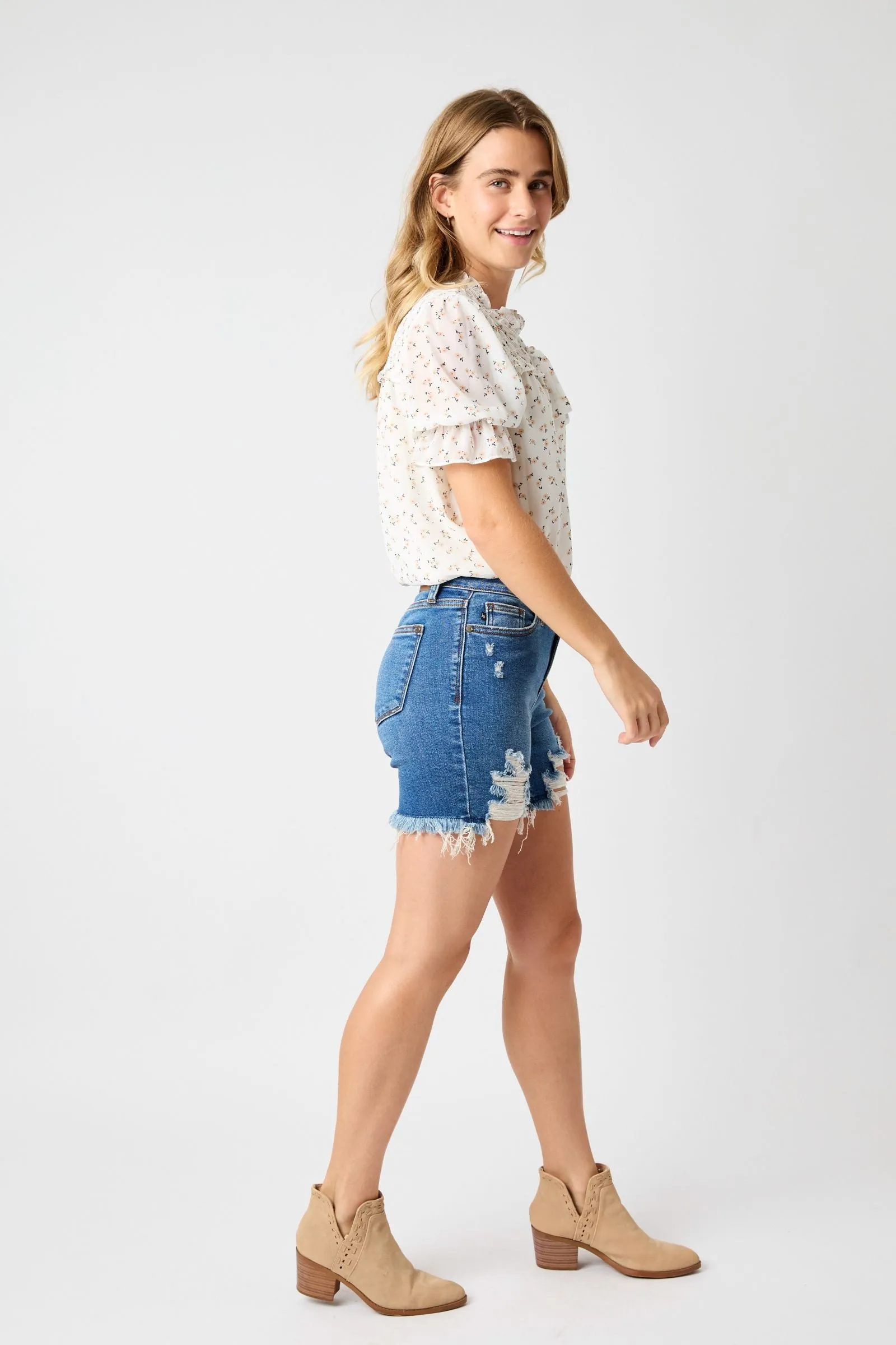 Judy Blue MidRise Destroyed Frayed Hem Shorts