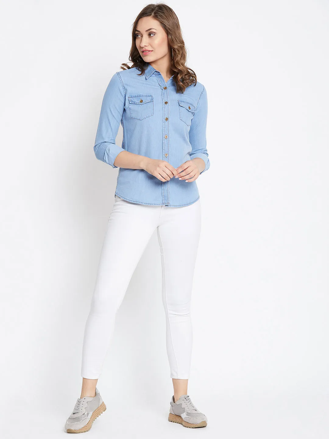 JUMP USA Women Regular Fit Blue Casual Denim Shirt