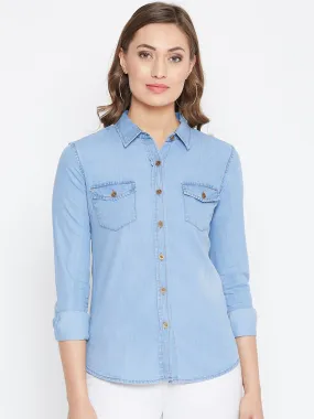 JUMP USA Women Regular Fit Blue Casual Denim Shirt