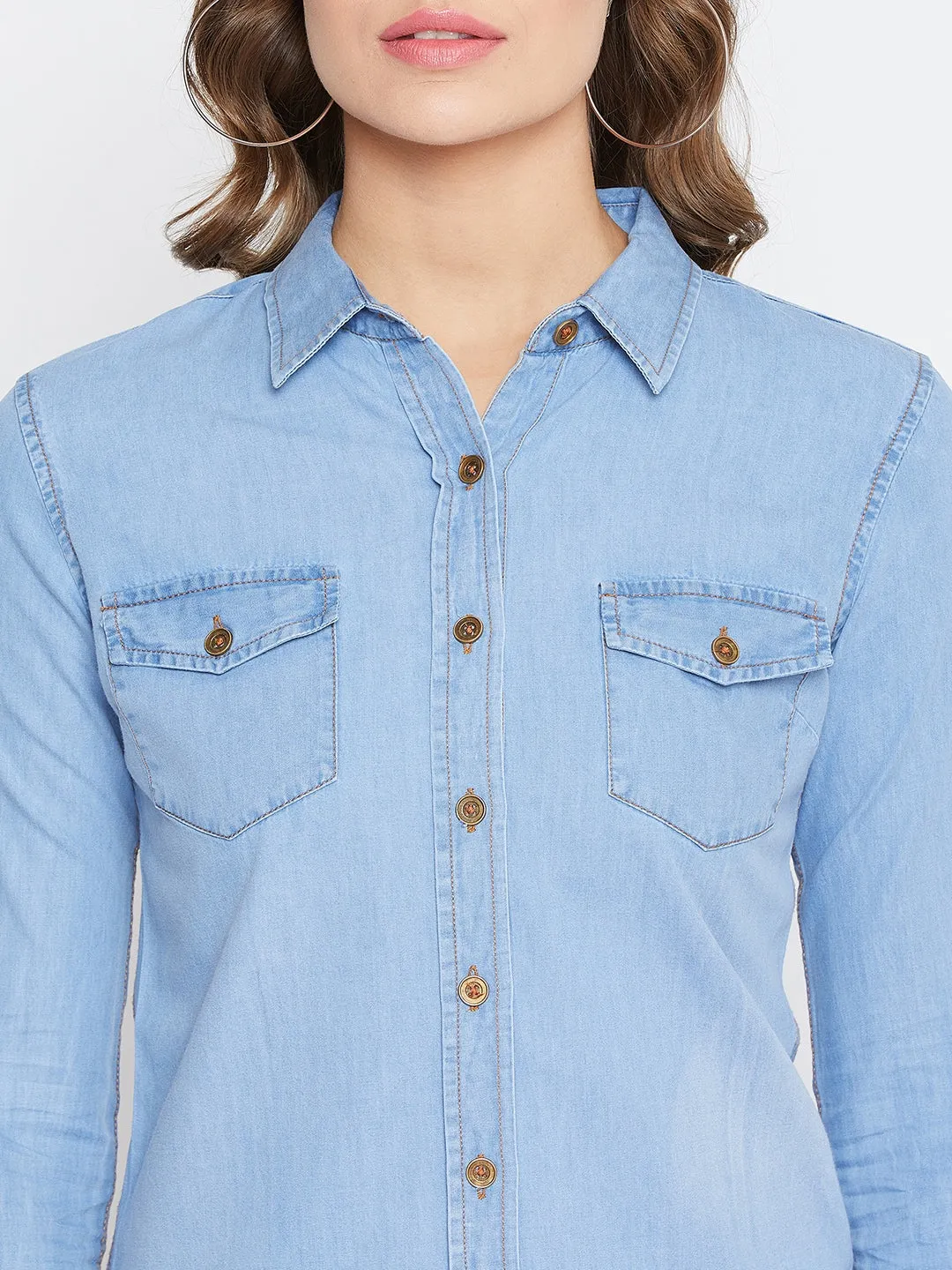 JUMP USA Women Regular Fit Blue Casual Denim Shirt