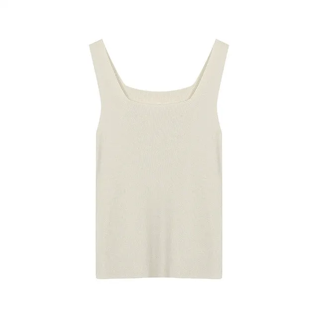 [Korean Style] 4 Colors Square Neckline Knit Tank Top