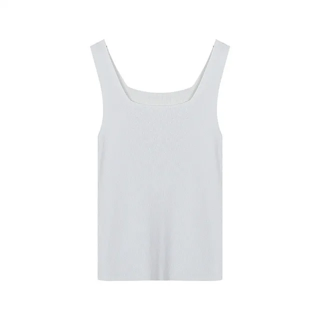 [Korean Style] 4 Colors Square Neckline Knit Tank Top