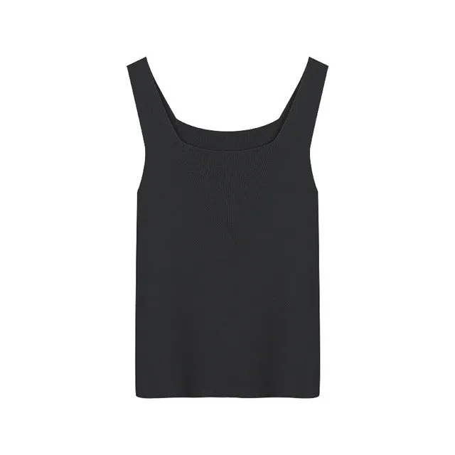 [Korean Style] 4 Colors Square Neckline Knit Tank Top