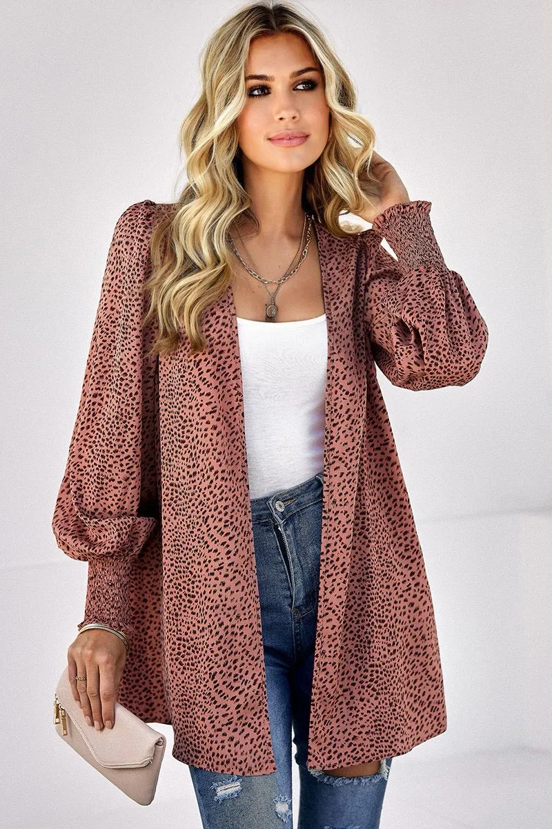 Leopard Print Lightweight Cardigan - Rust