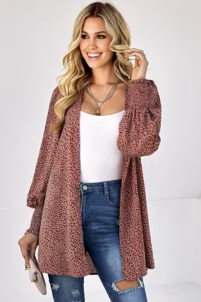 Leopard Print Lightweight Cardigan - Rust