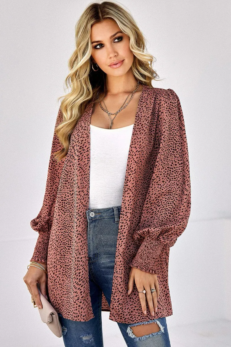 Leopard Print Lightweight Cardigan - Rust