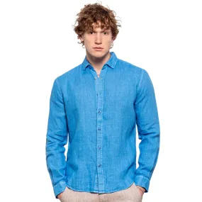 Linen Button Down Shirt - Cerulean Blue