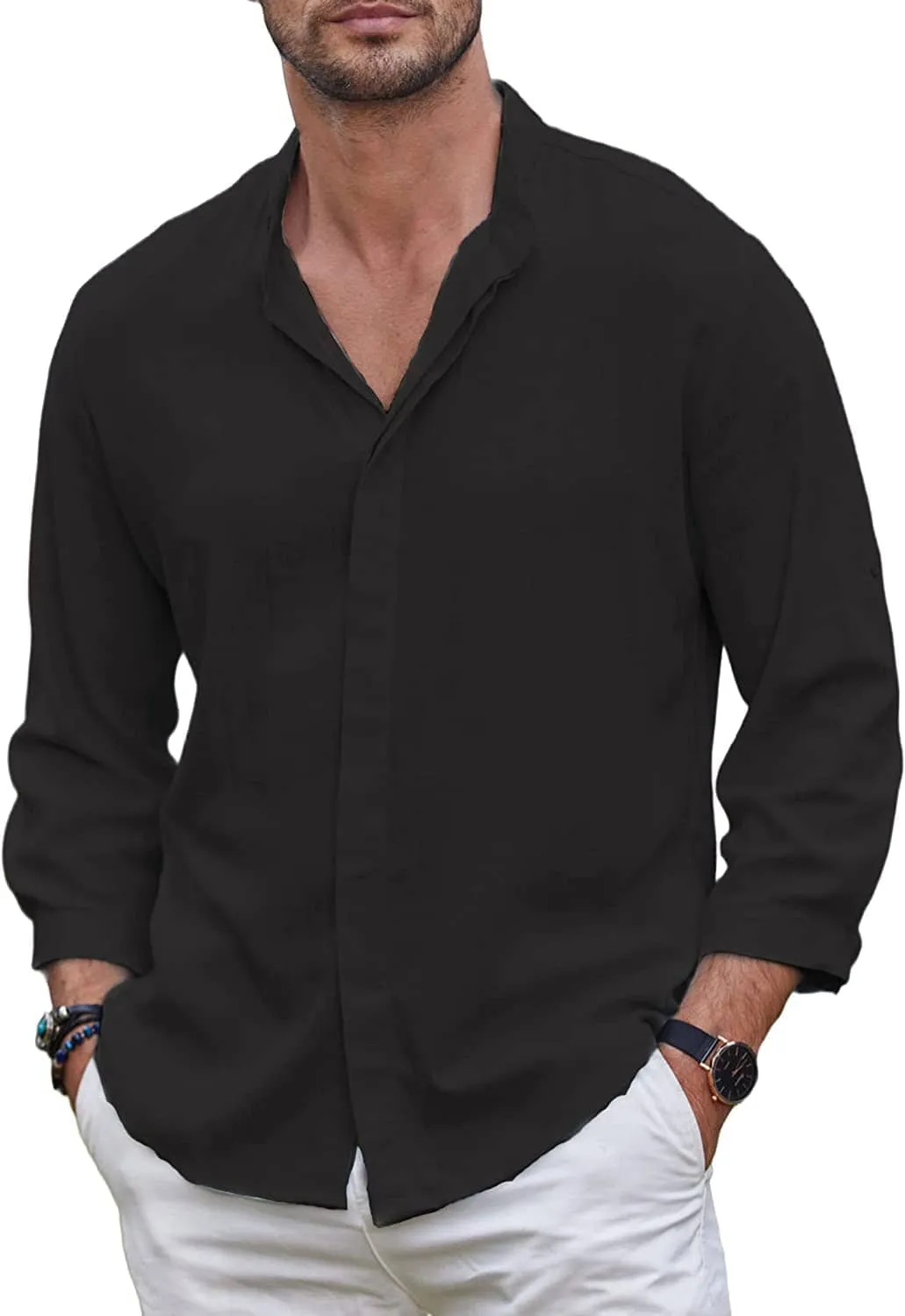 Linen Style Summer Beach 3/4 Sleeve Shirts (Us Only)