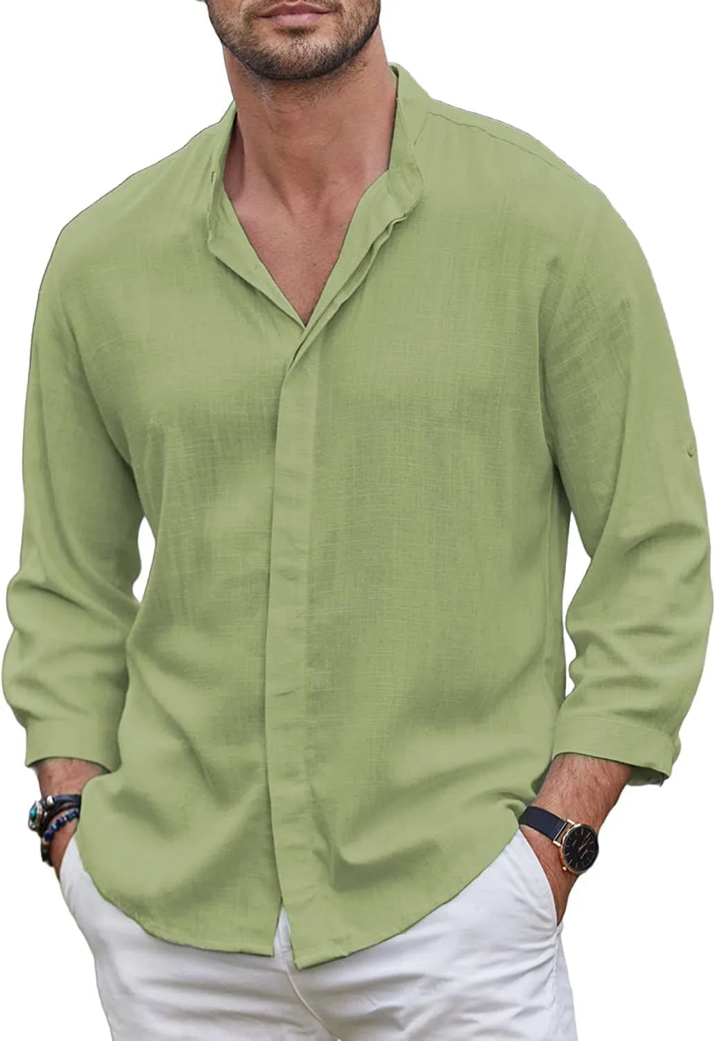 Linen Style Summer Beach 3/4 Sleeve Shirts (Us Only)