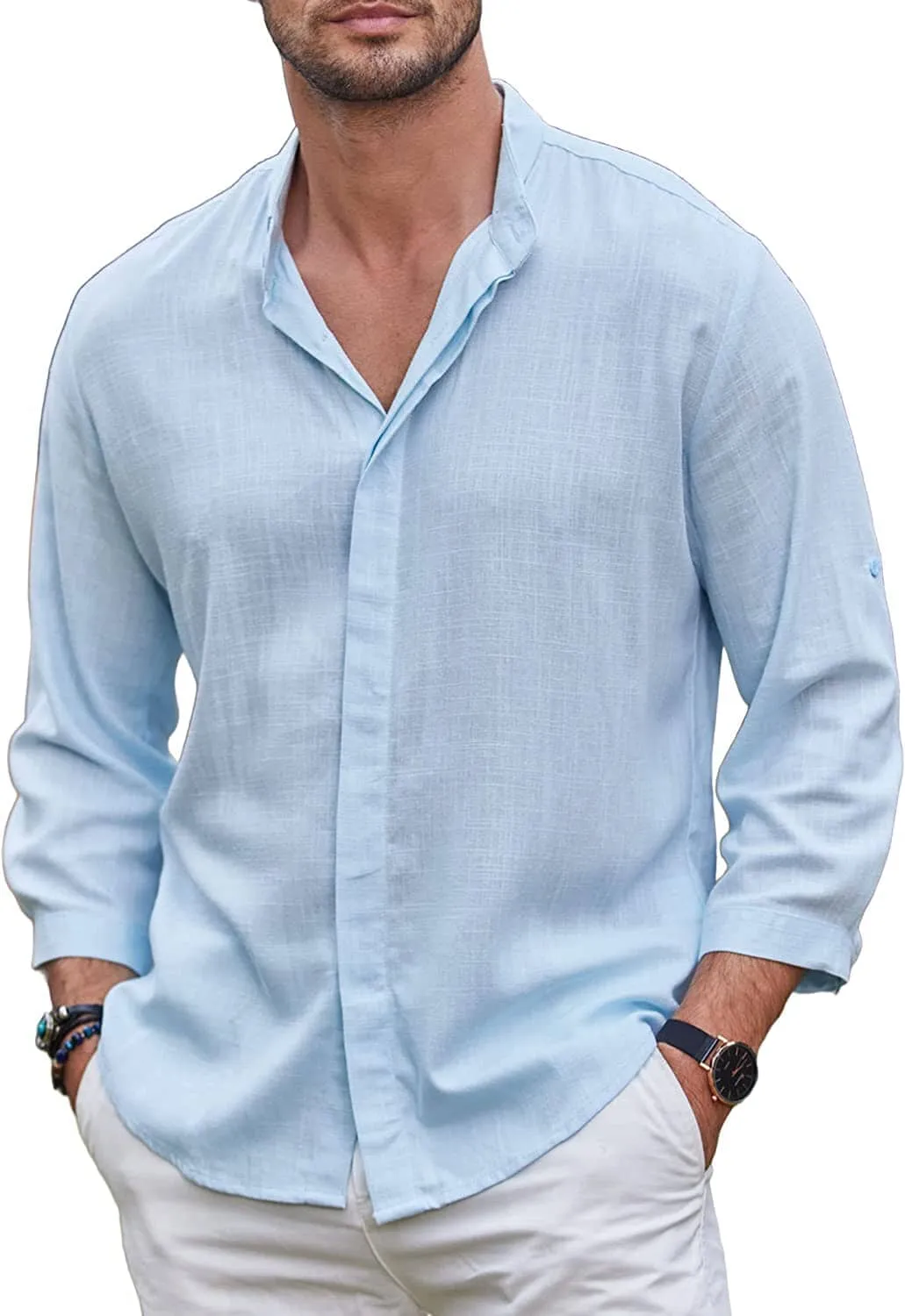 Linen Style Summer Beach 3/4 Sleeve Shirts (Us Only)