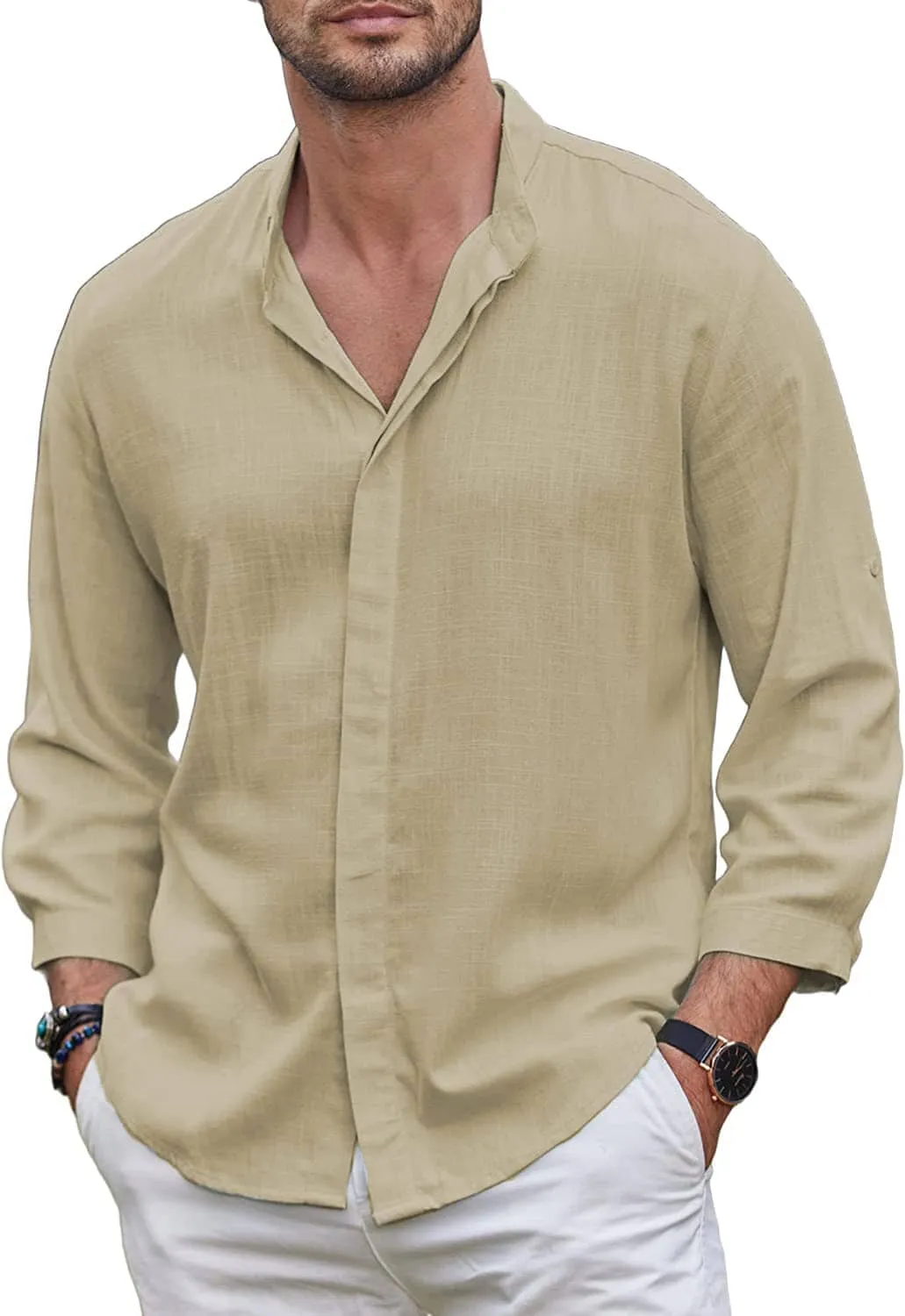 Linen Style Summer Beach 3/4 Sleeve Shirts (Us Only)