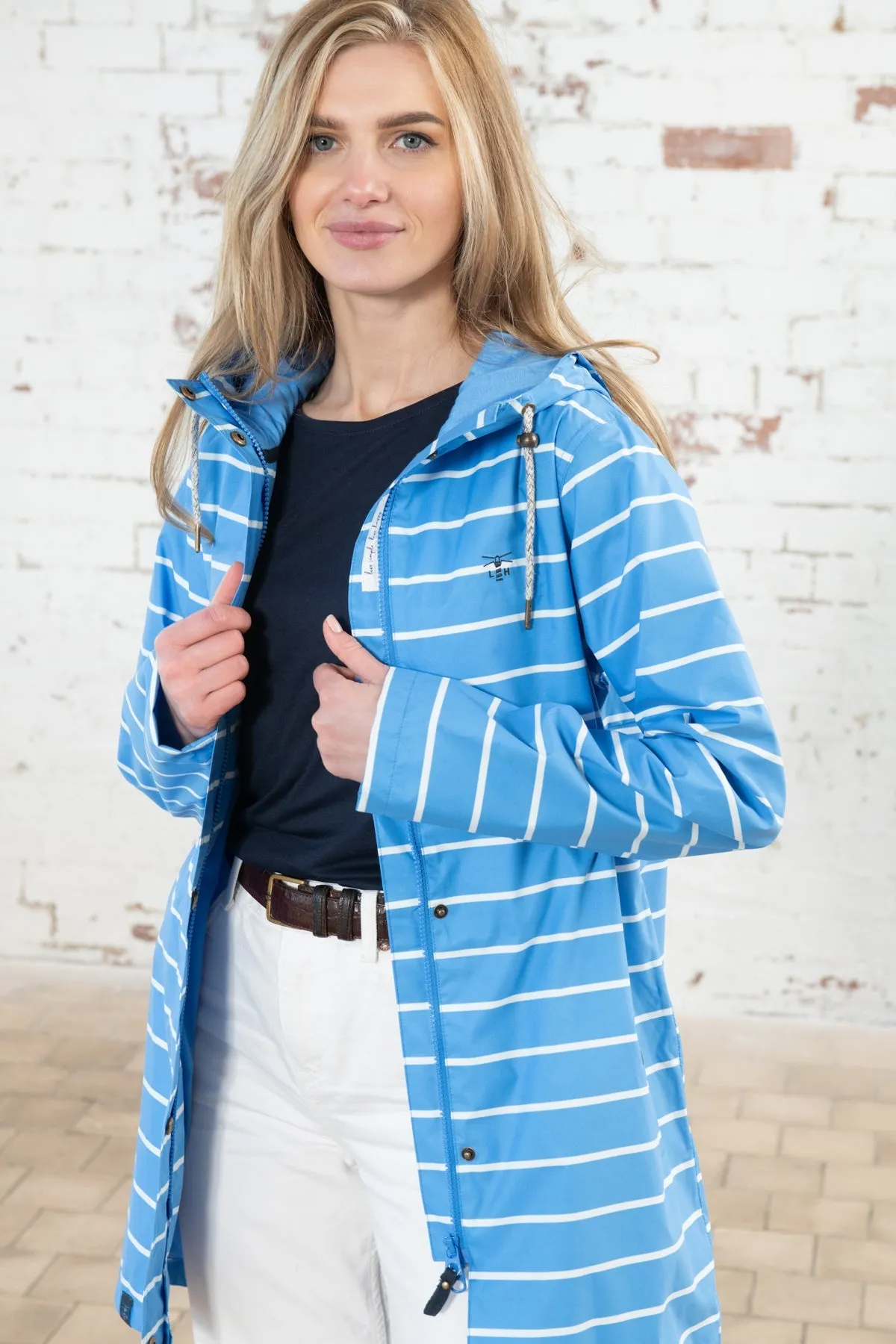 Long Beachcomber Jacket - Azure Blue Stripe