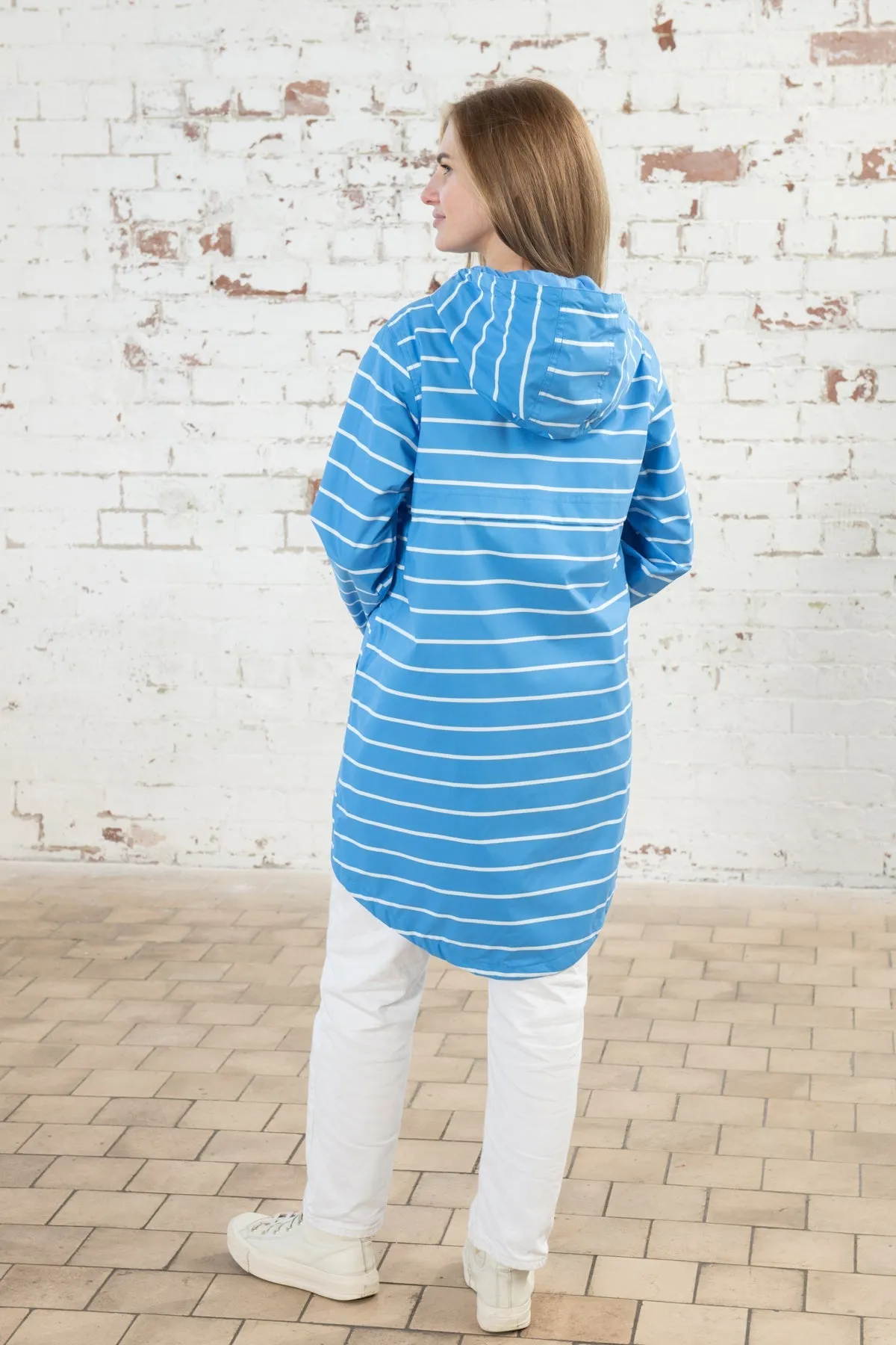 Long Beachcomber Jacket - Azure Blue Stripe