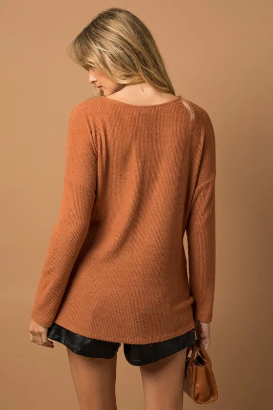 Long Sleeve V-Neck Draped Top