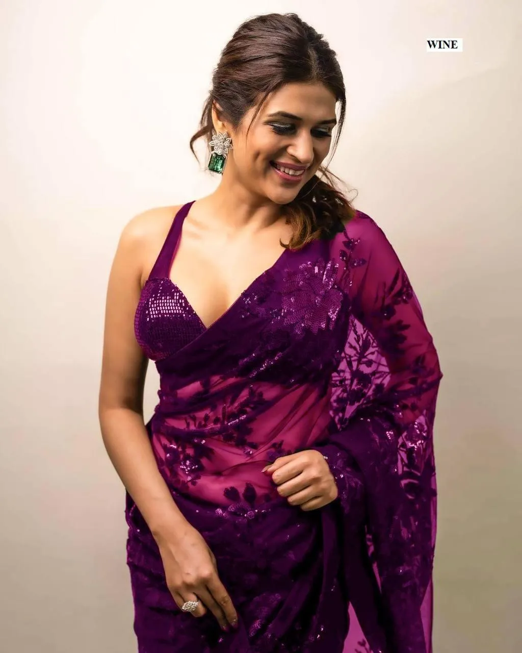 Magenta Purple Georgette All Over Luxury Sequins Saree