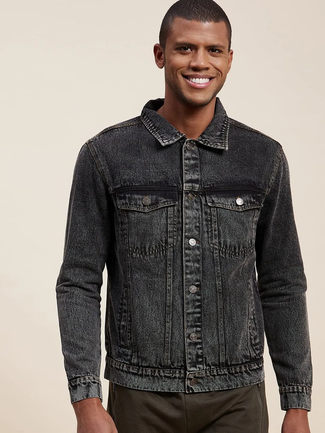 Men's Black Washed Denim Jacket - LYUSH-MASCLN